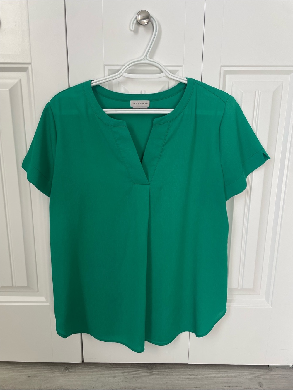 Van Heusen Emerald Green Split V-Neck Short Sleeve Blouse